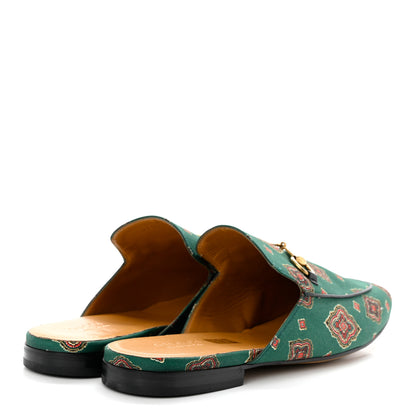 Gucci Satin Goatskin Jewel Highlands Printed Mens Princetown Slippers 12 Green 4 of 9