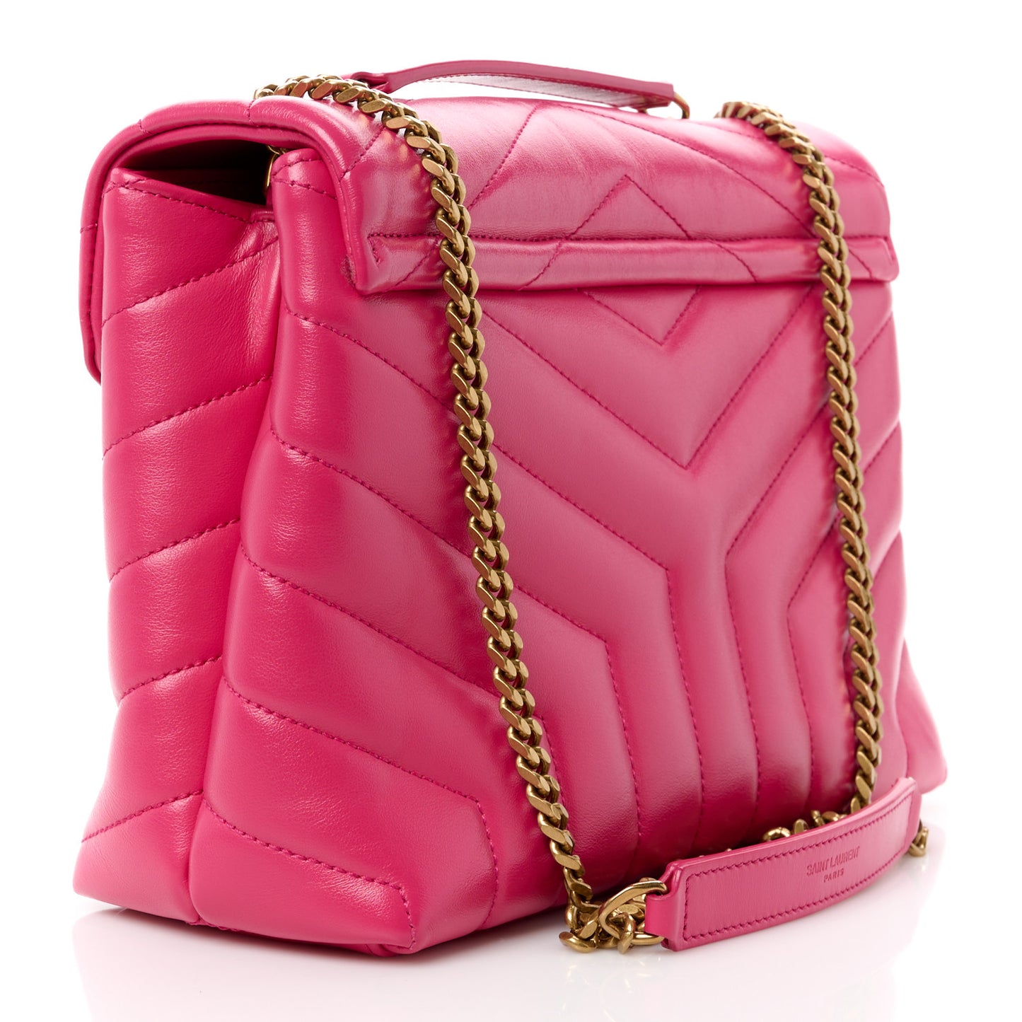 SAINT LAURENT Calfskin Y Quilted Monogram Small Loulou Chain Satchel Fresh Fuchsia