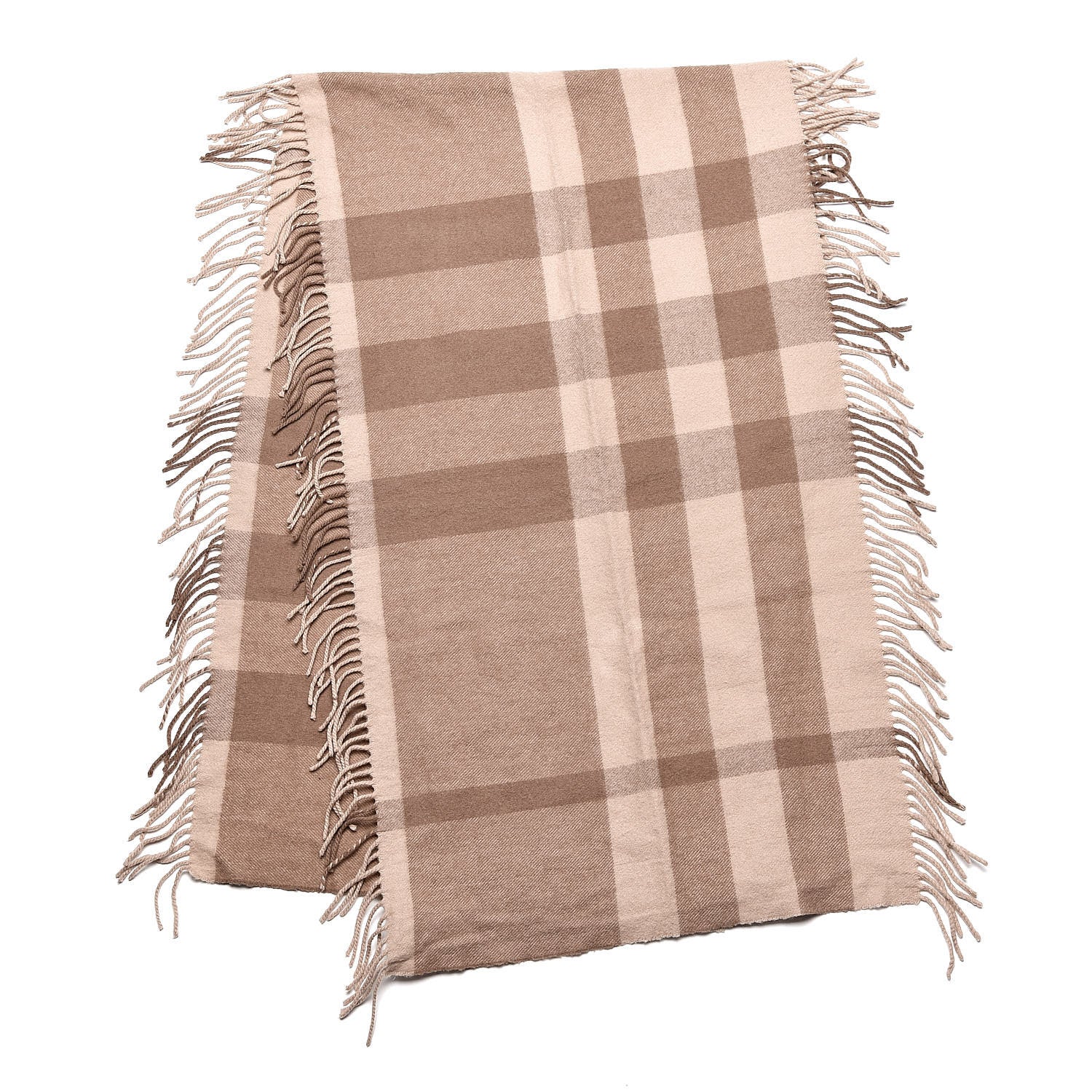 Burberry Merino Wool Half Mega Check Fringe Scarf Beige 3 of 5