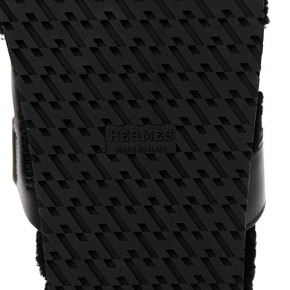 Hermes Calfskin Woolskin Womens Chypre Sandals 37 Black 6 of 11