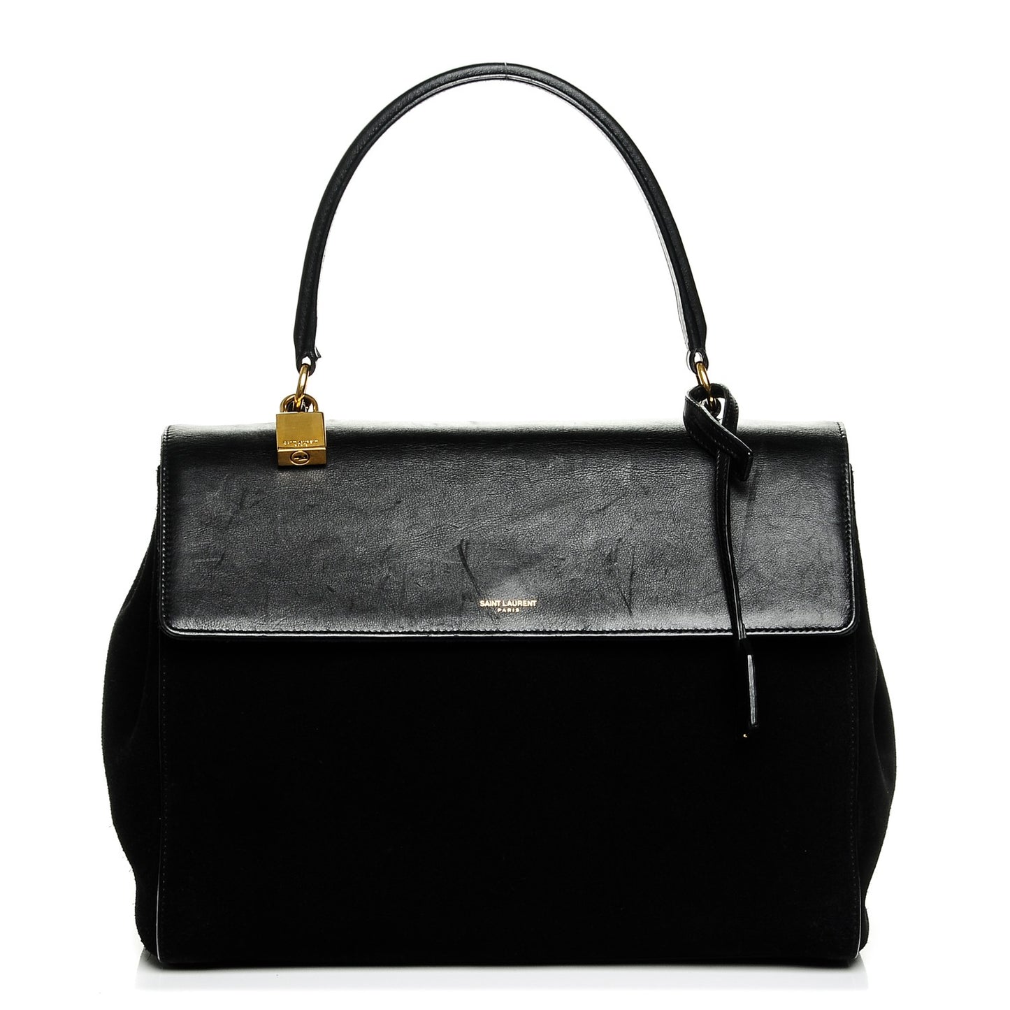 Calfskin Suede Large Moujik Top Handle Bag Black