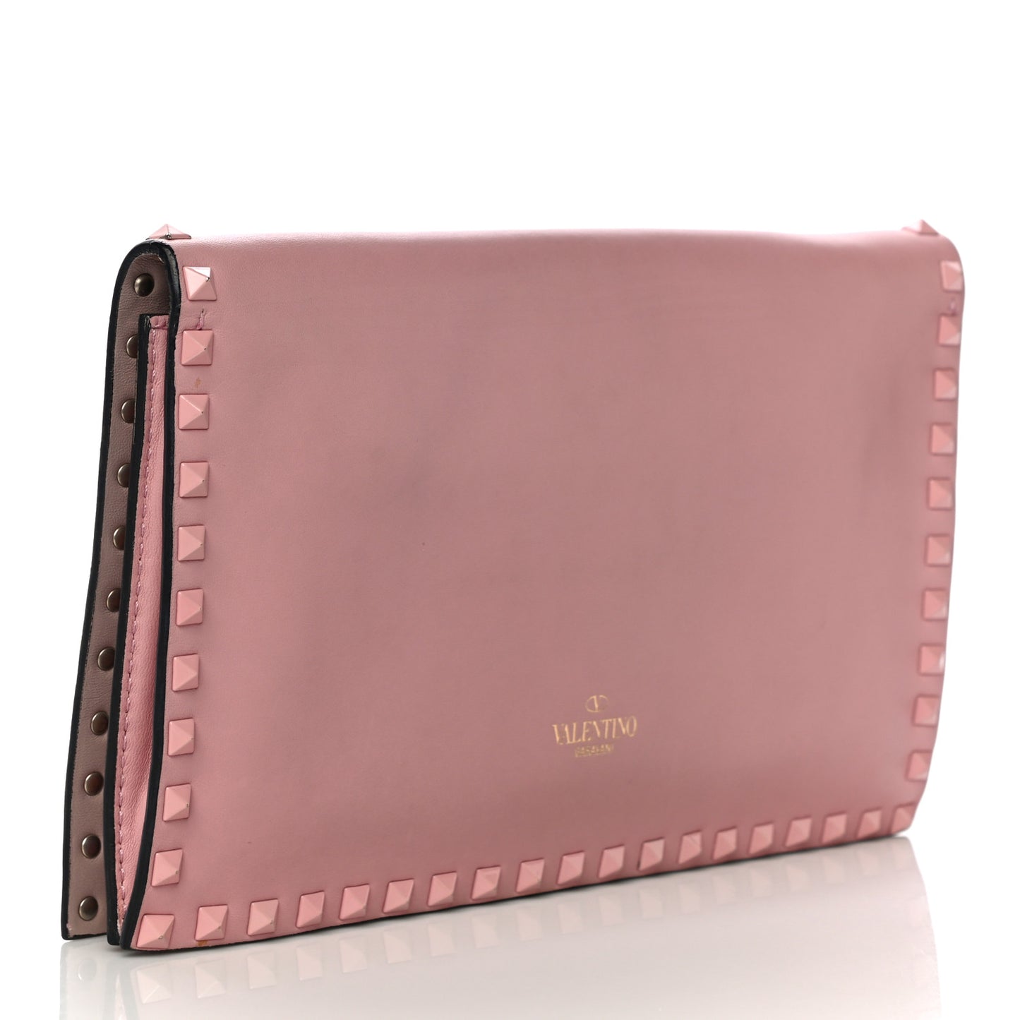 Nappa Monochrome Rockstud Wristlet Clutch Pop Gardenia