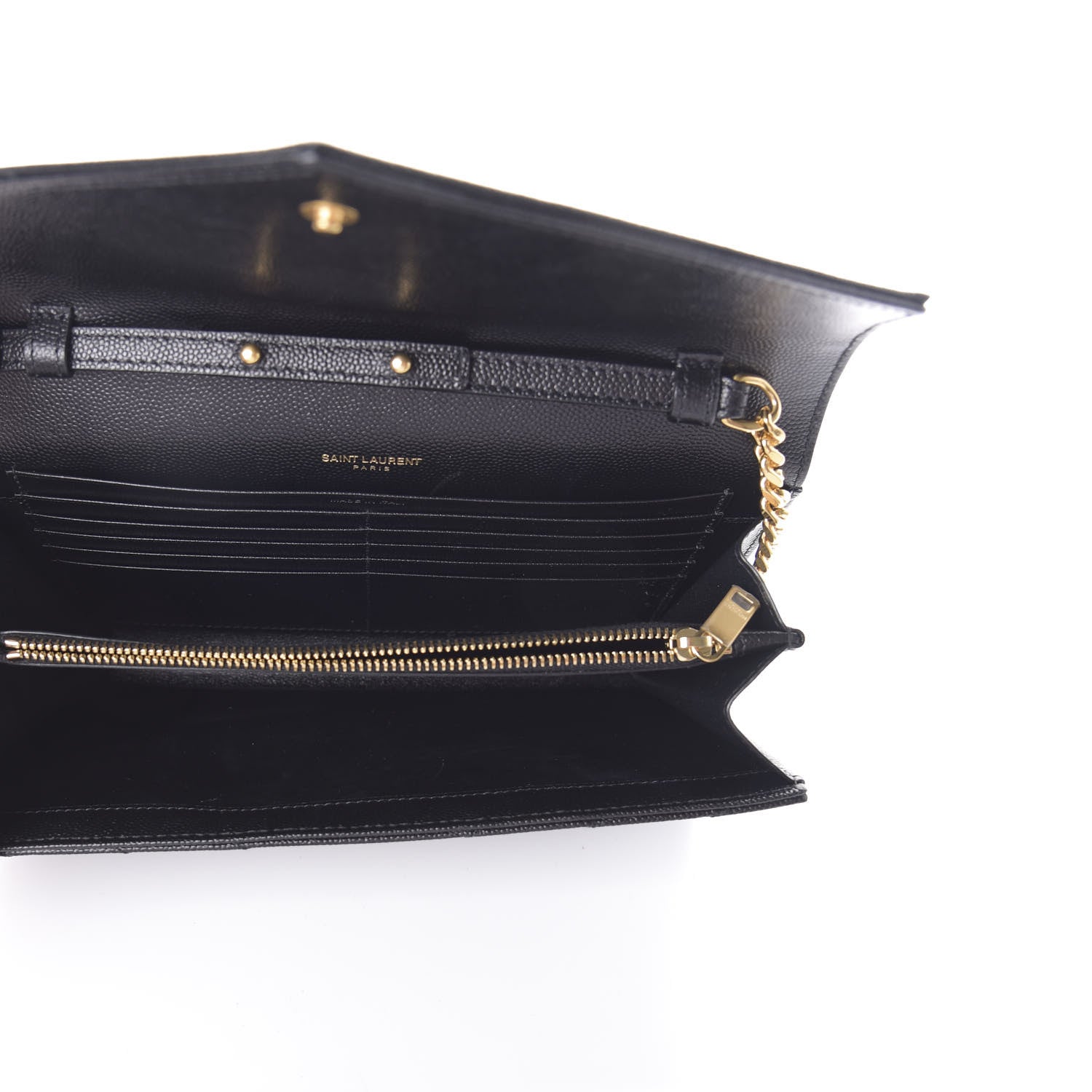 Saint Laurent Grain De Poudre Matelasse Chevron Monogram Chain Wallet Black 5 of 8