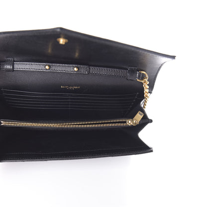 Saint Laurent Grain De Poudre Matelasse Chevron Monogram Chain Wallet Black 5 of 8