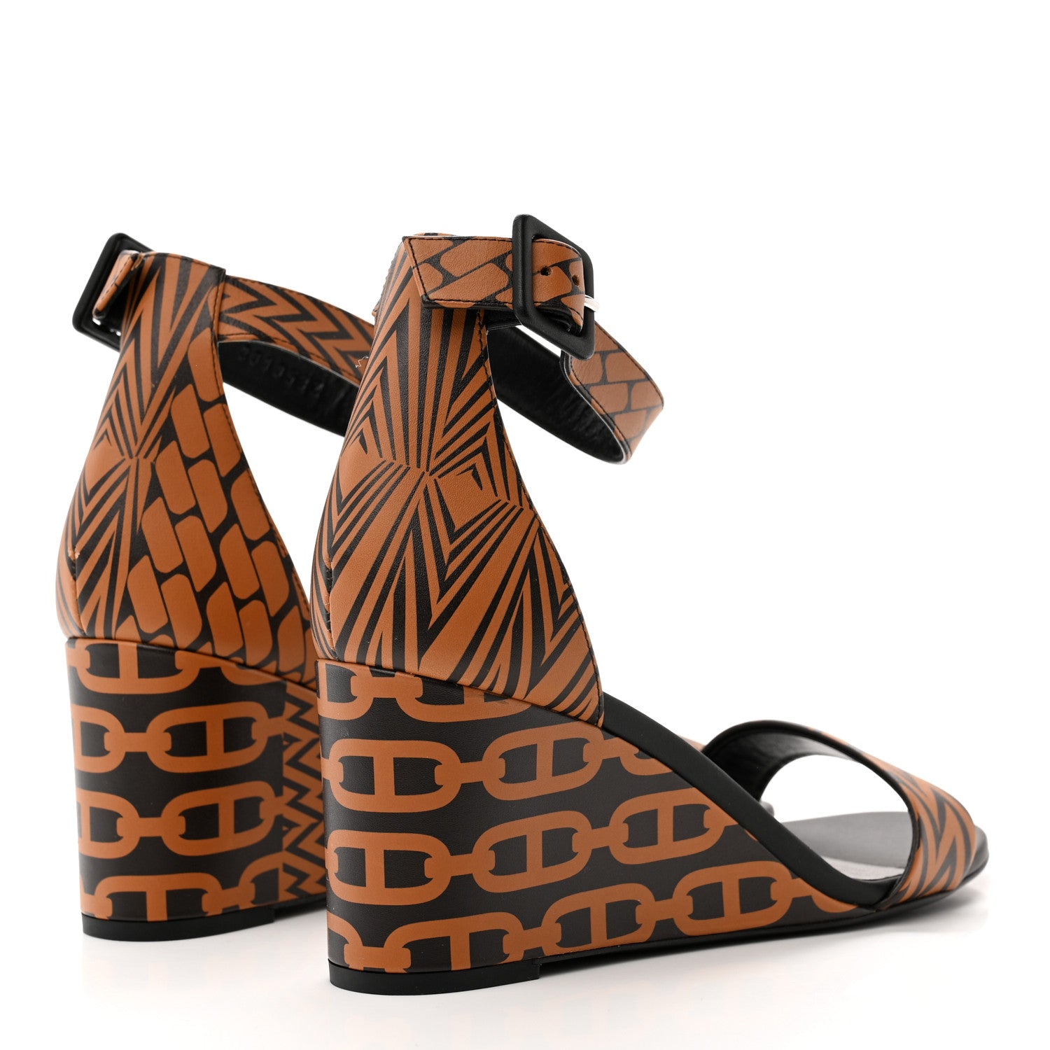 Hermes Calfskin Printed Acapulco Wedge Sandals 39.5 Black Naturel 4 of 12