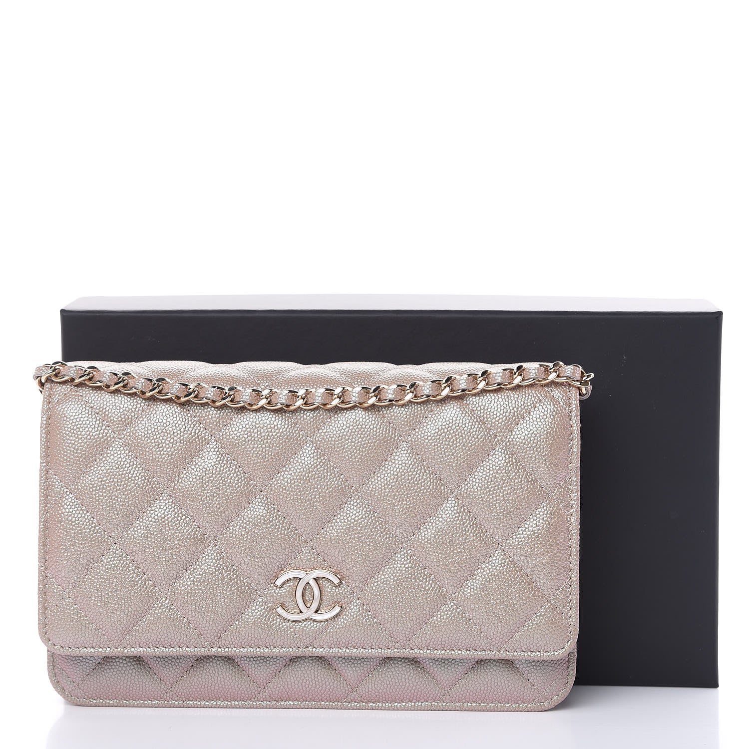 Chanel Iridescent Caviar Quilted Wallet On Chain WOC Beige 11 of 11