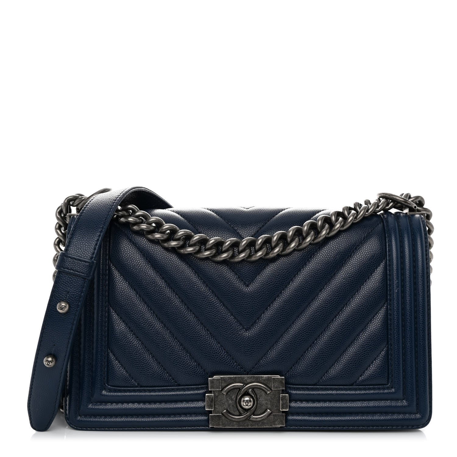 Chanel Caviar Chevron Quilted Medium Boy Flap Navy 1 of 10