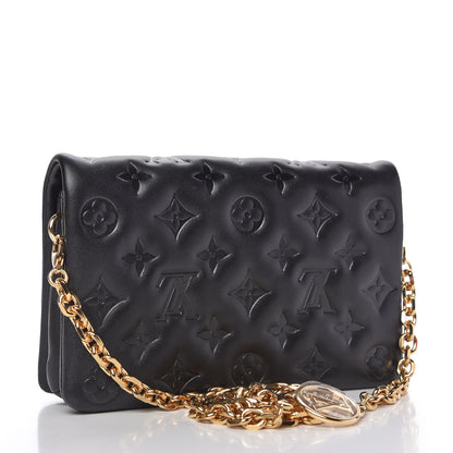 Louis Vuitton Lambskin Embossed Monogram Pochette Coussin Black 3 of 10