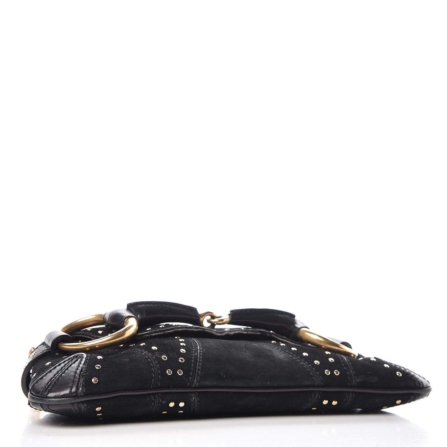 Suede Studded Horsebit Clutch Bag Black