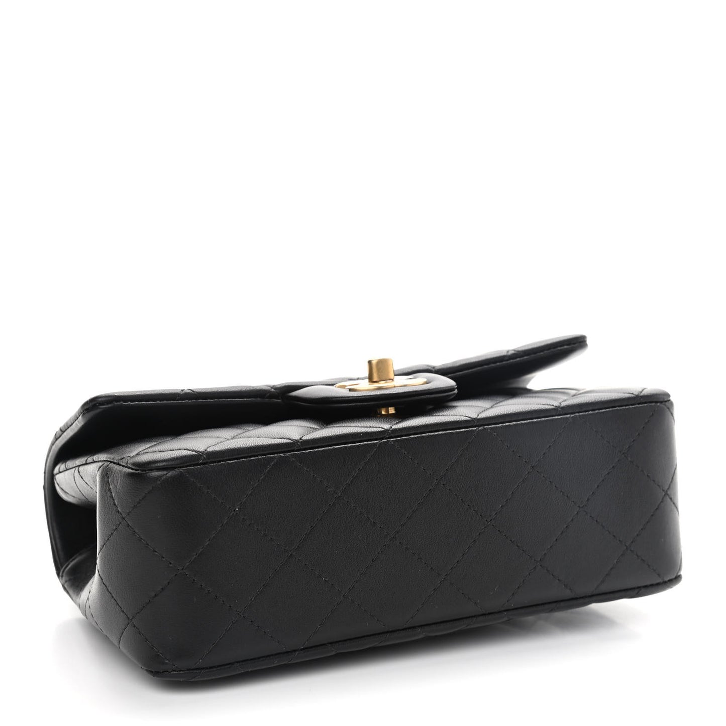 Lambskin Quilted Mini Top Handle Rectangular Flap Black