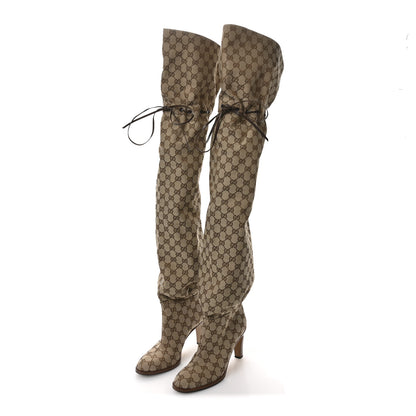 Gucci Monogram Over the Knee Boots 38 Beige Ebony 4 of 7