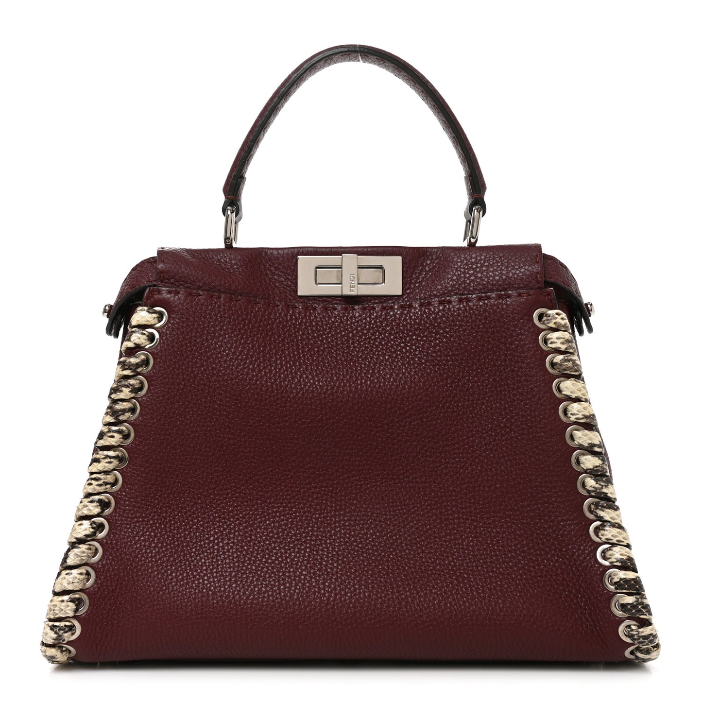 Cuoio Romano Elaphe Selleria Lace Up Bi-Color Medium Peekaboo Iconic Satchel Bordeaux Grigio Polvere Natural