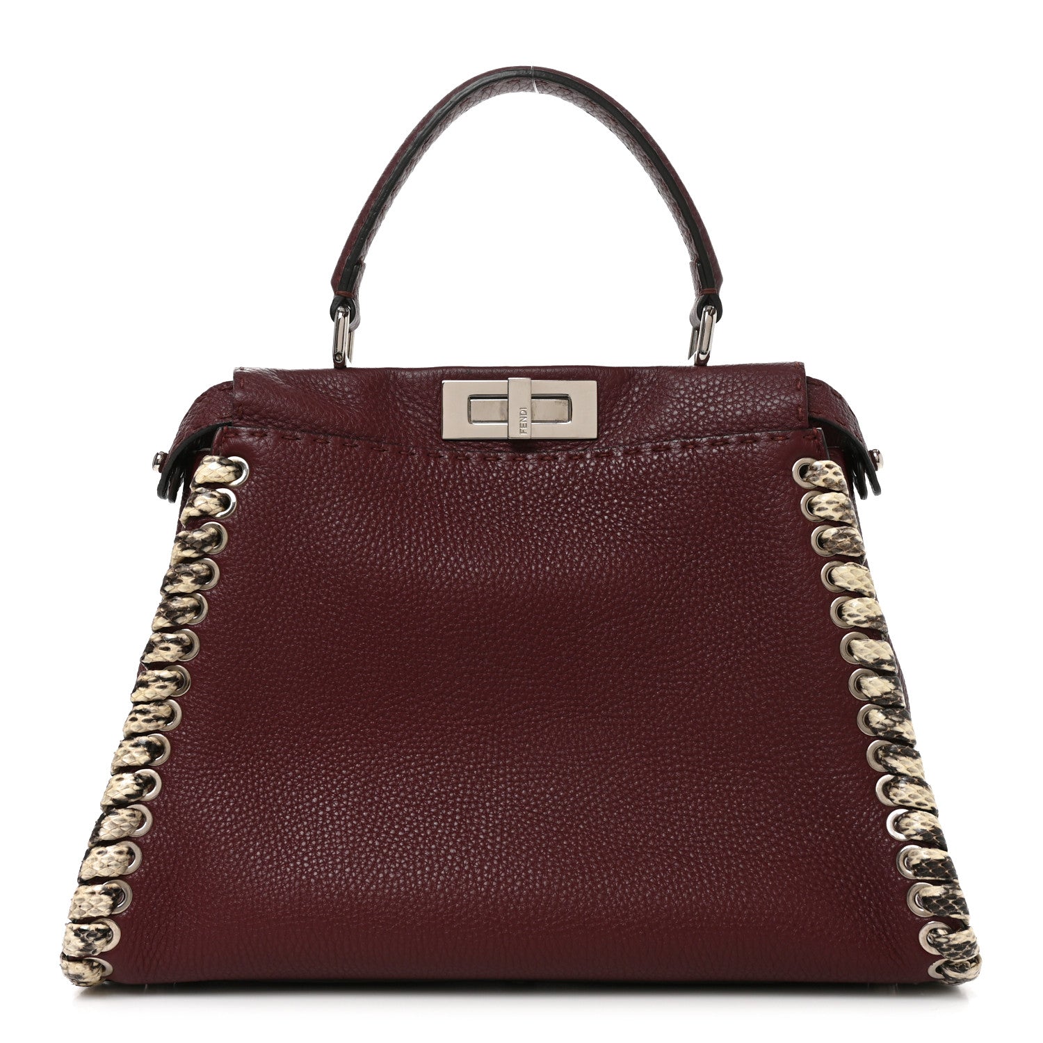 Fendi Cuoio Romano Elaphe Selleria Lace Up Bi-Color Medium Peekaboo Iconic Satchel Bordeaux Grigio Polvere Natural 1 of 9