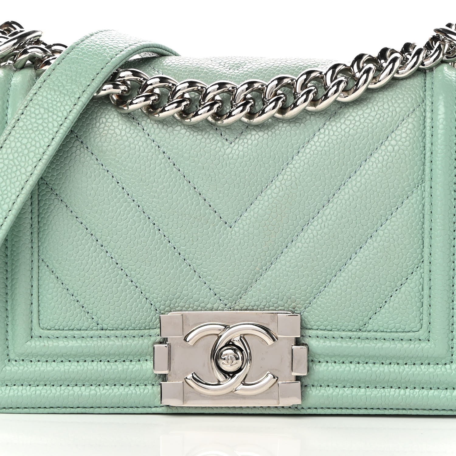 Chanel Caviar Chevron Quilted Small Boy Flap Green 8 of 13