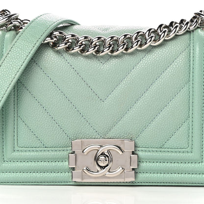 Chanel Caviar Chevron Quilted Small Boy Flap Green 8 of 13