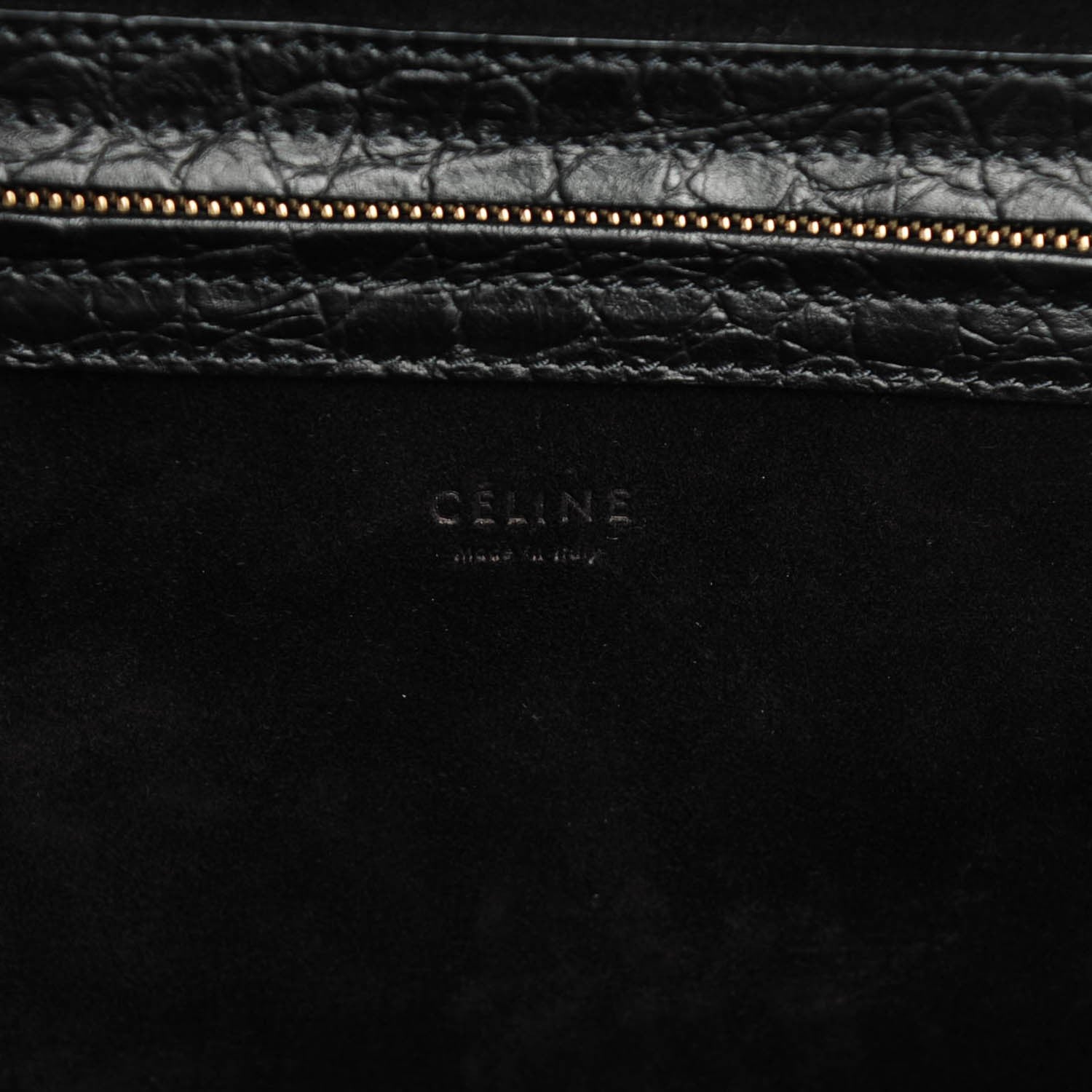 Celine Crocodile Embossed Calfskin Medium Phantom Luggage Black 6 of 7