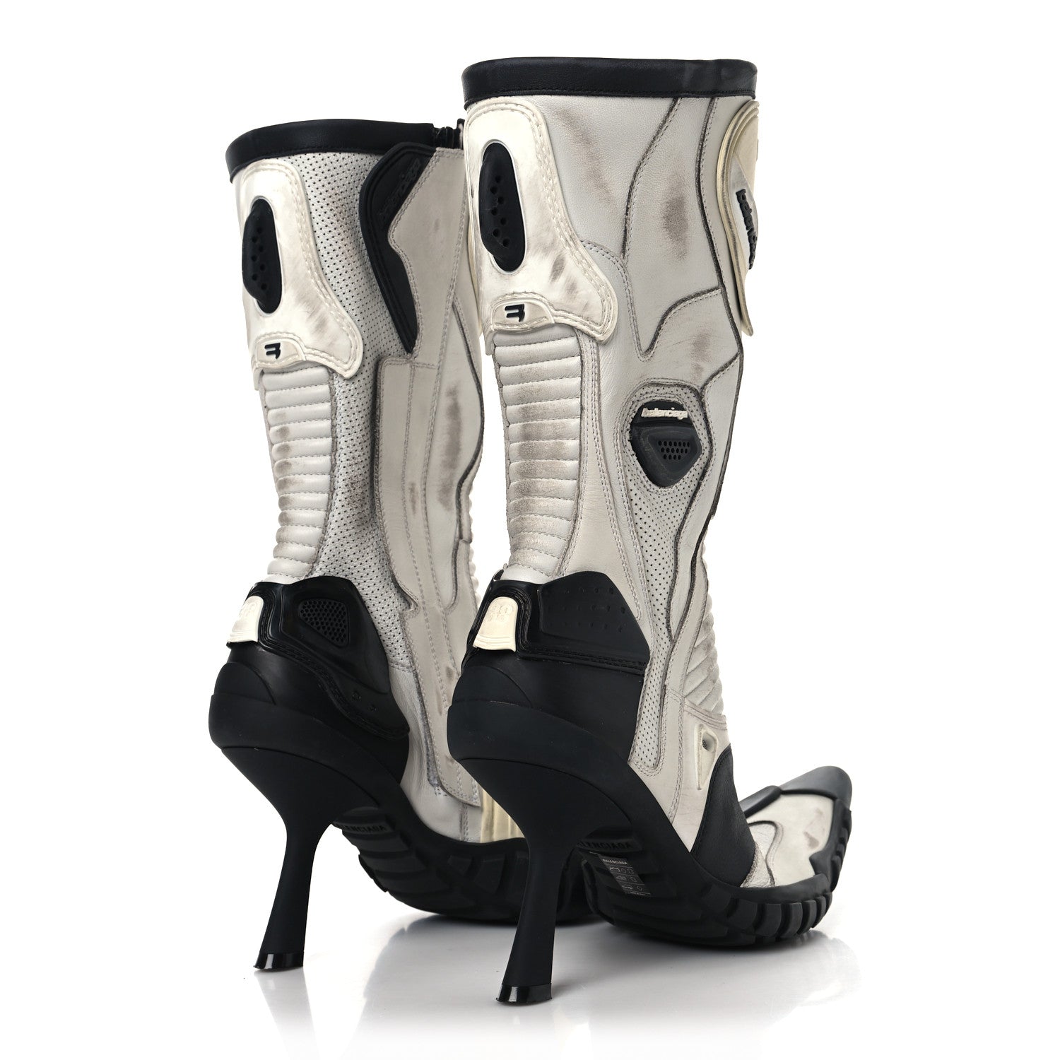 Balenciaga Calfskin Distressed Biker Boots 38 White Beige Black 4 of 7