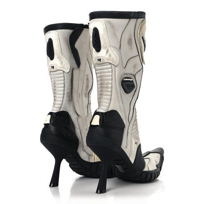 Balenciaga Calfskin Distressed Biker Boots 38 White Beige Black 4 of 7