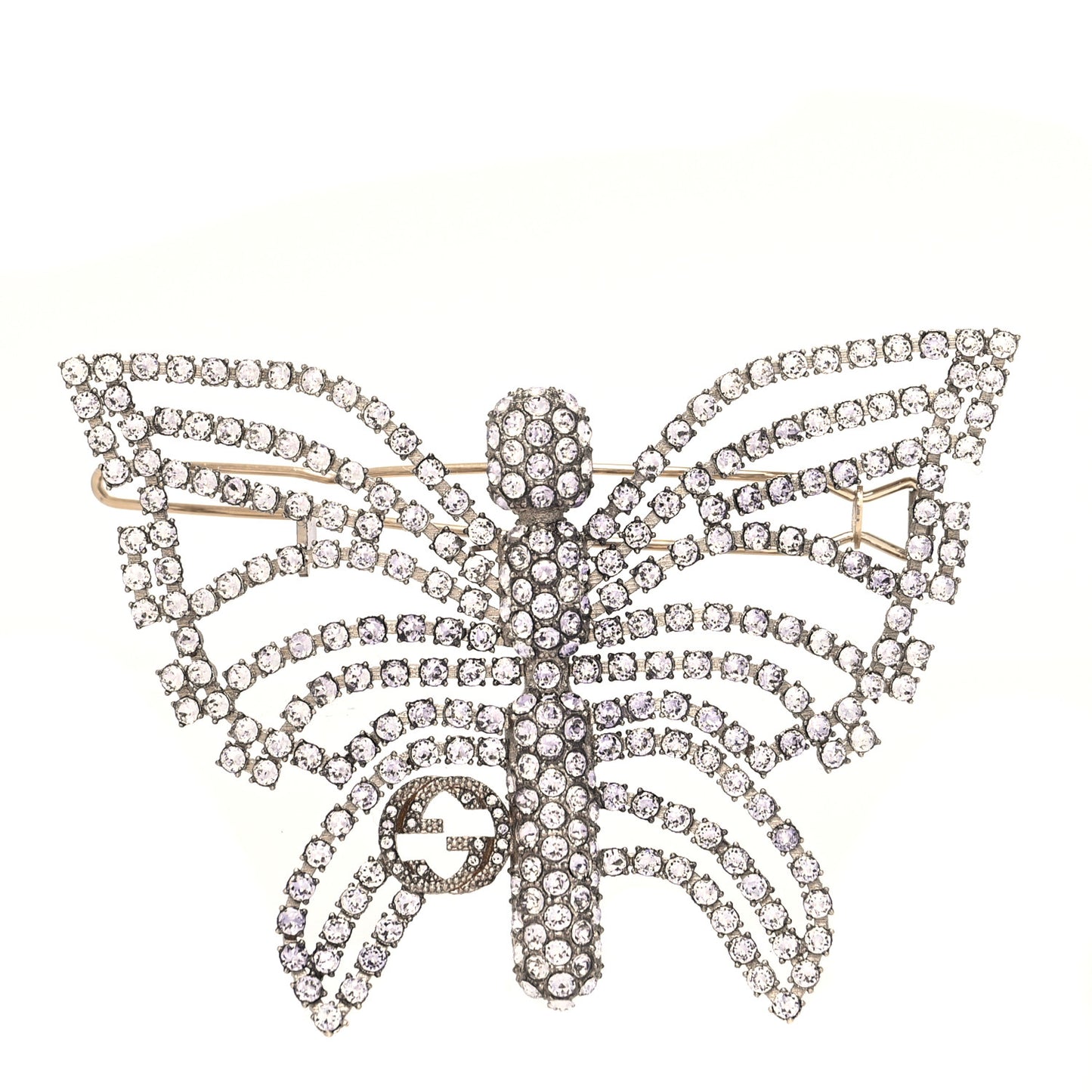 Crystal Butterfly Interlocking G Hair Clip Silver