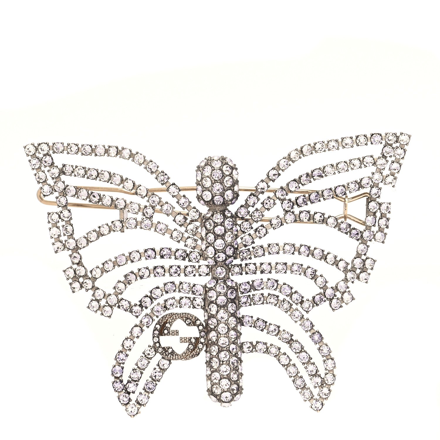 Gucci Crystal Butterfly Interlocking G Hair Clip Silver 1 of 3