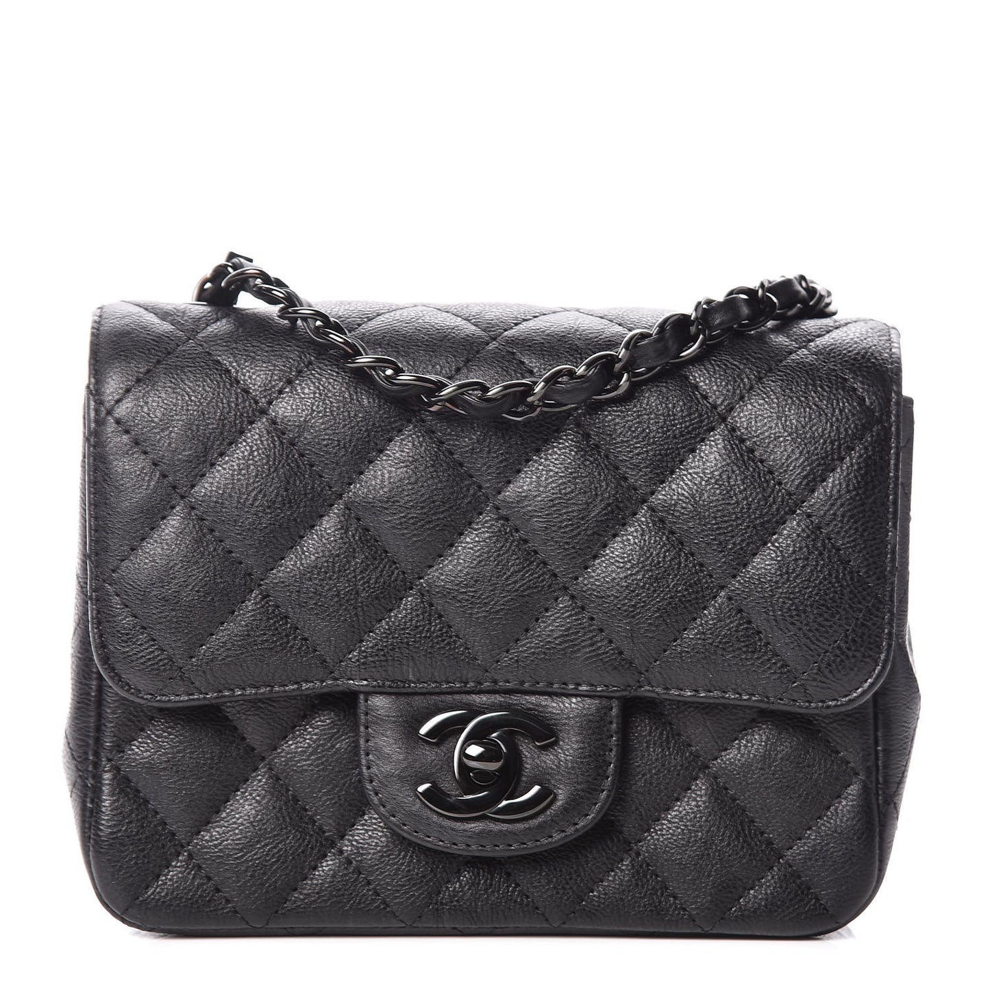 Crumpled Calfskin Quilted Mini Square Flap So Black