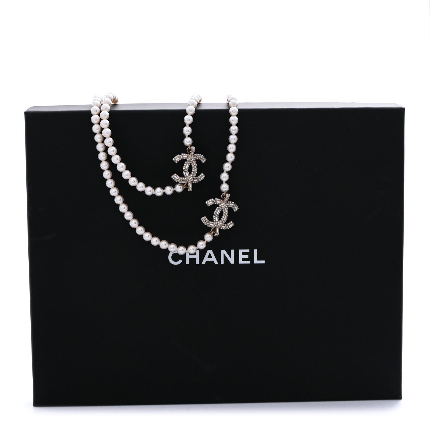 Chanel Pearl Baguette Crystal CC Long Necklace Gold 7 of 7