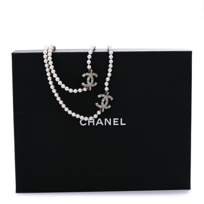 Chanel Pearl Baguette Crystal CC Long Necklace Gold 7 of 7