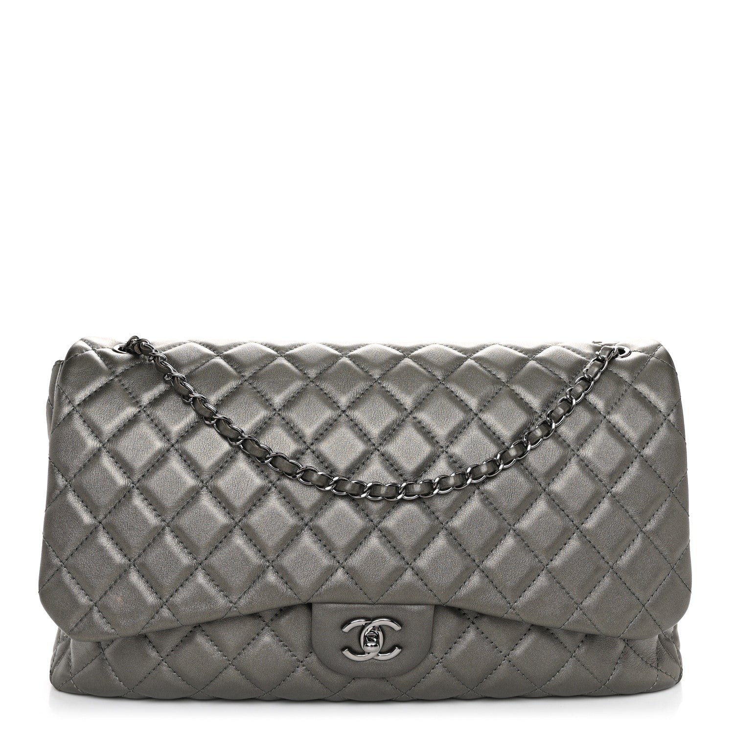 Chanel Metallic Calfskin Quilted Small XXL Travel Flap Bag Dark Silver 1 of 10