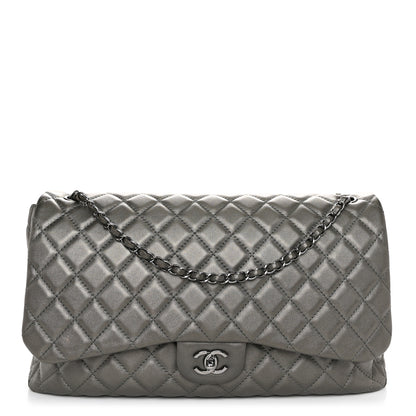Chanel Metallic Calfskin Quilted Small XXL Travel Flap Bag Dark Silver 1 of 10