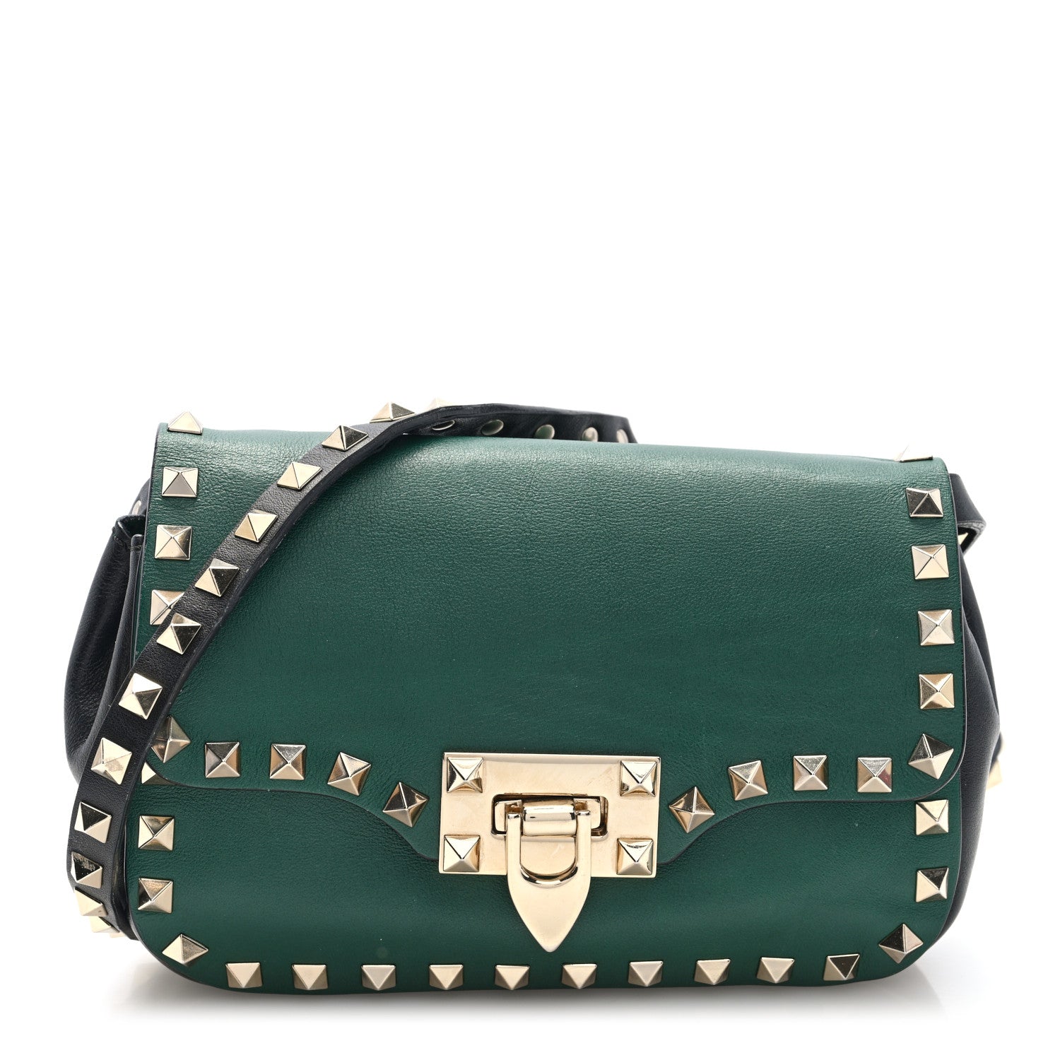 Valentino Garavani Vitello Small Rockstud Flap Saddle Bag Smeraldo Black 1 of 9