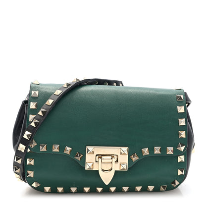 Valentino Garavani Vitello Small Rockstud Flap Saddle Bag Smeraldo Black 1 of 9