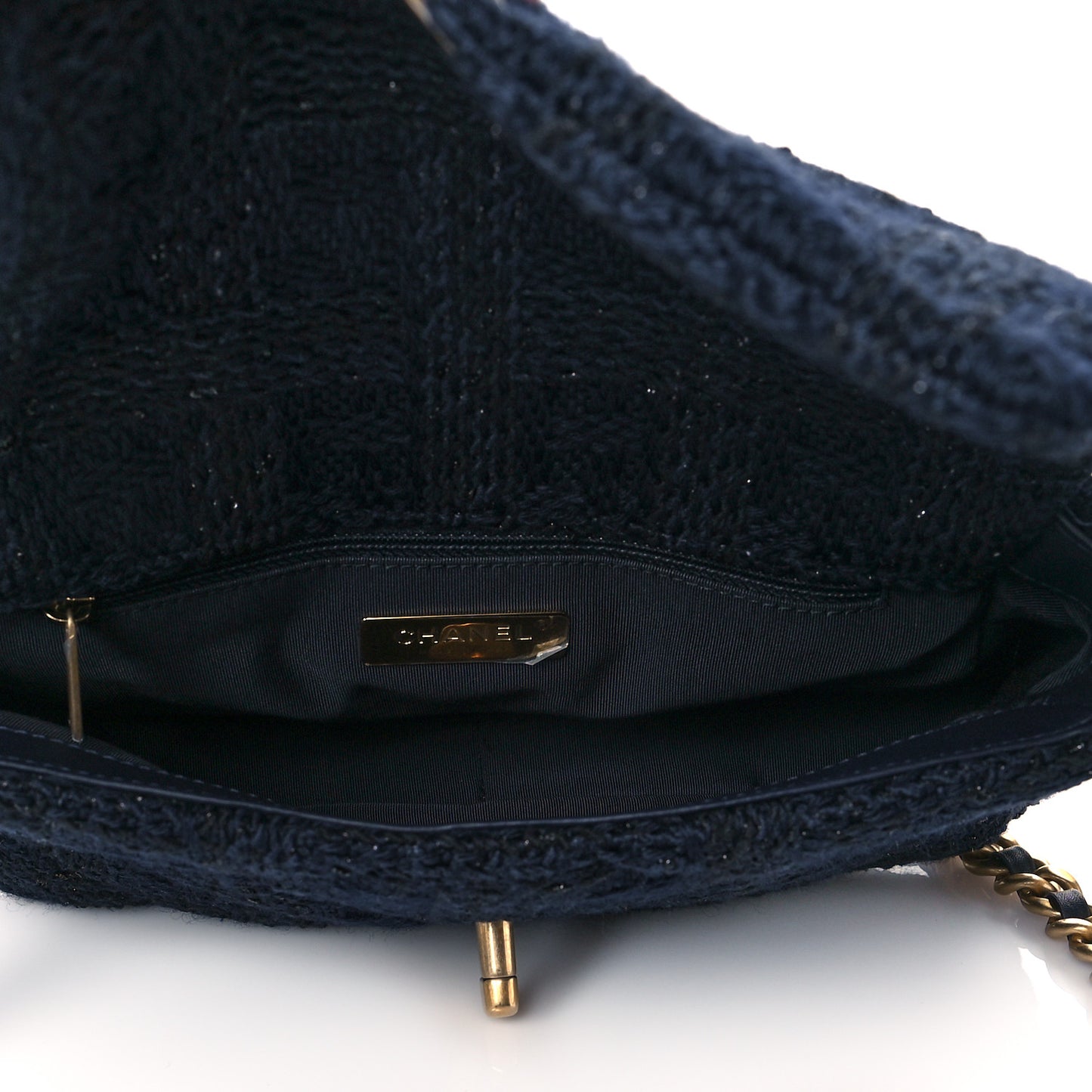 Tweed Quilted Medium Chanel 19 Flap Navy Blue Black