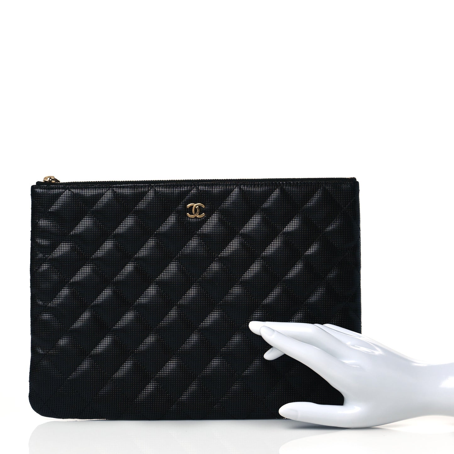 Calfskin Quilted Pixel Effect Medium Cosmetic Case Black