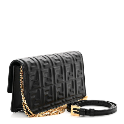 Fendi Nappa Matisse FF Embossed Wallet On Chain Black 3 of 9