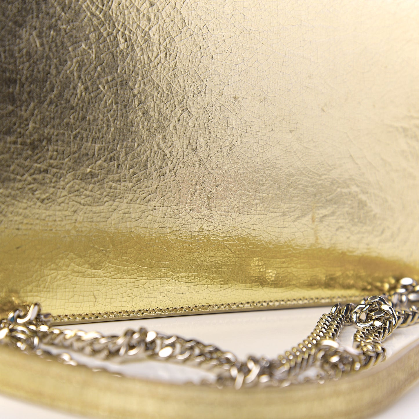 Metallic Crackled Calfskin Kate Monogram Tassel Chain Wallet Gold