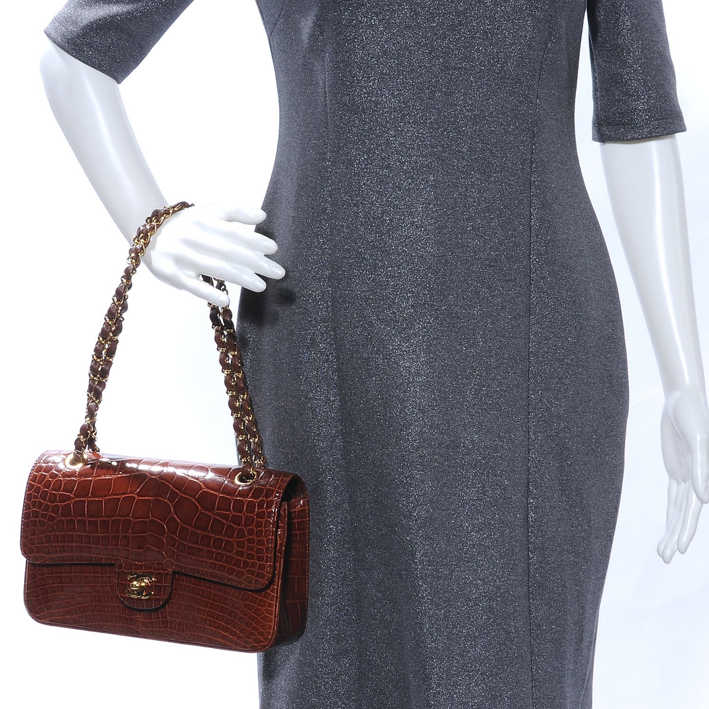 Alligator Medium Double Flap Brown
