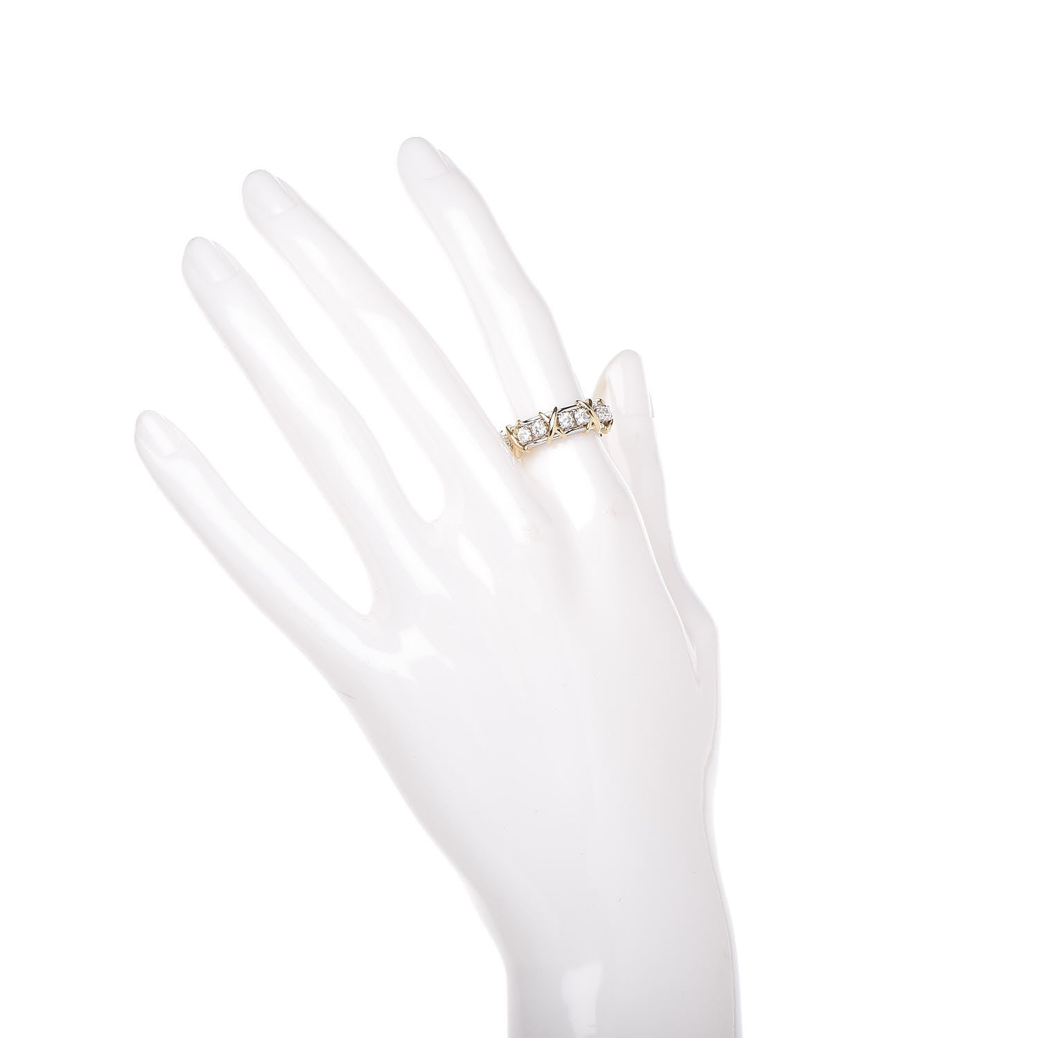 Tiffany 18K Yellow Gold Platinum Diamond Schlumberger Sixteen Stone Ring 51 5.75 2 of 5