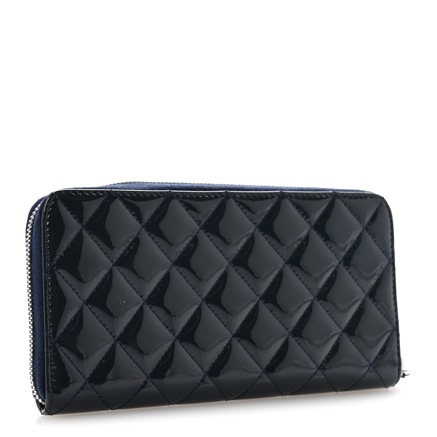 Chanel Patent Calfskin Quilted Large Gusset Zip Around Wallet Blue 3 of 12