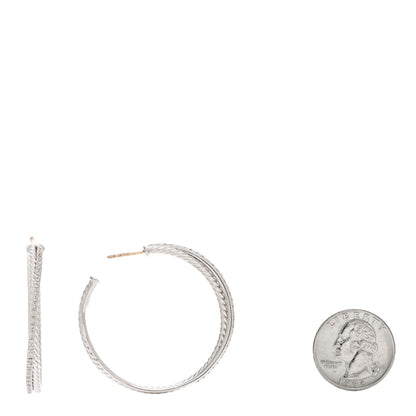 David Yurman Sterling Silver Diamond Extra Large Crossover Hoop Earrings 2 of 4