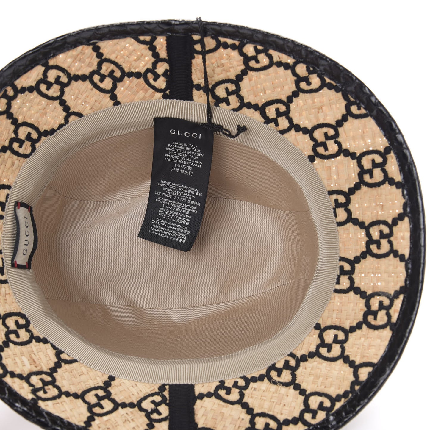 Raffia Elaphe GG Monogram Embroidered Fedora Hat M Ivory Black