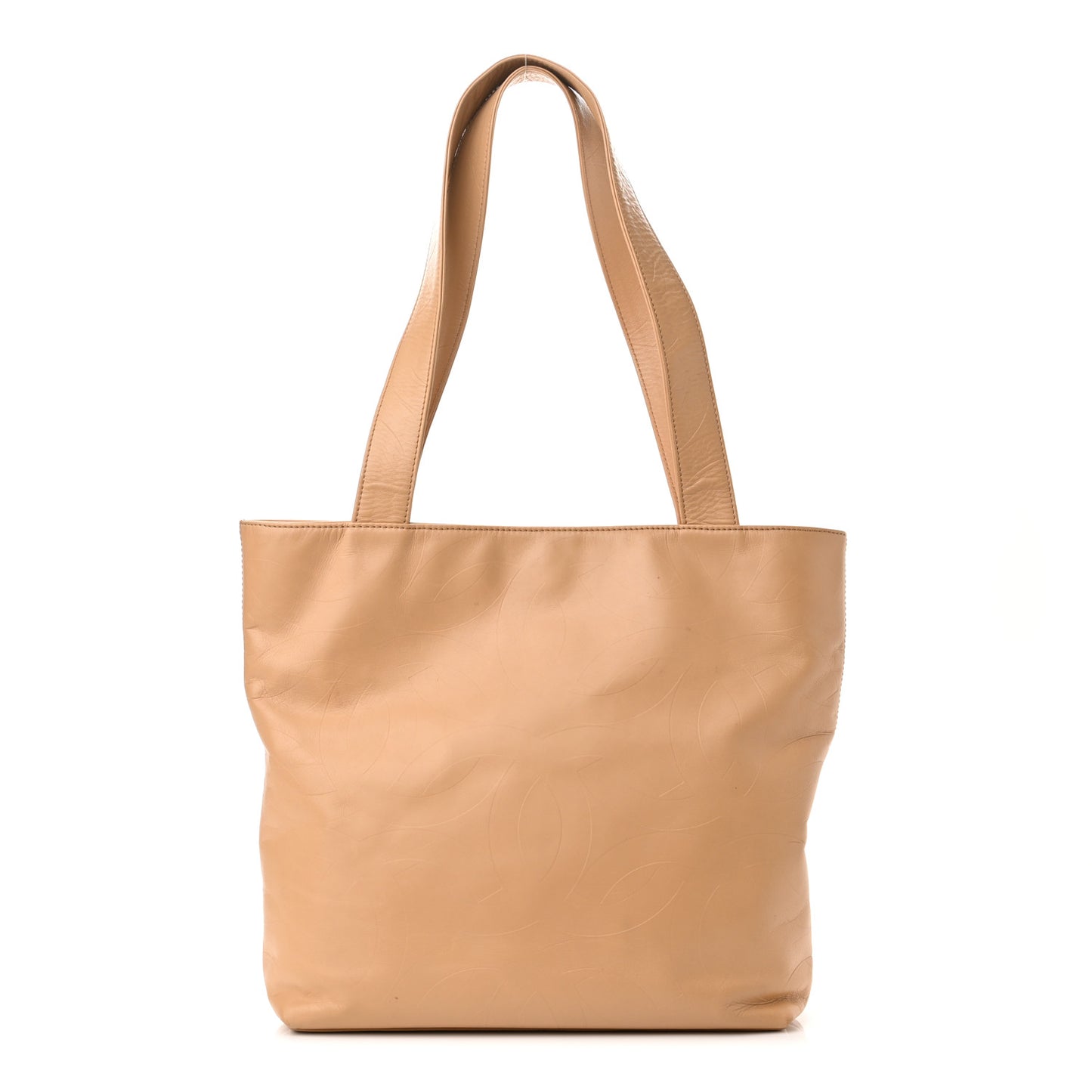Calfskin Embossed CC Shoulder Bag Beige