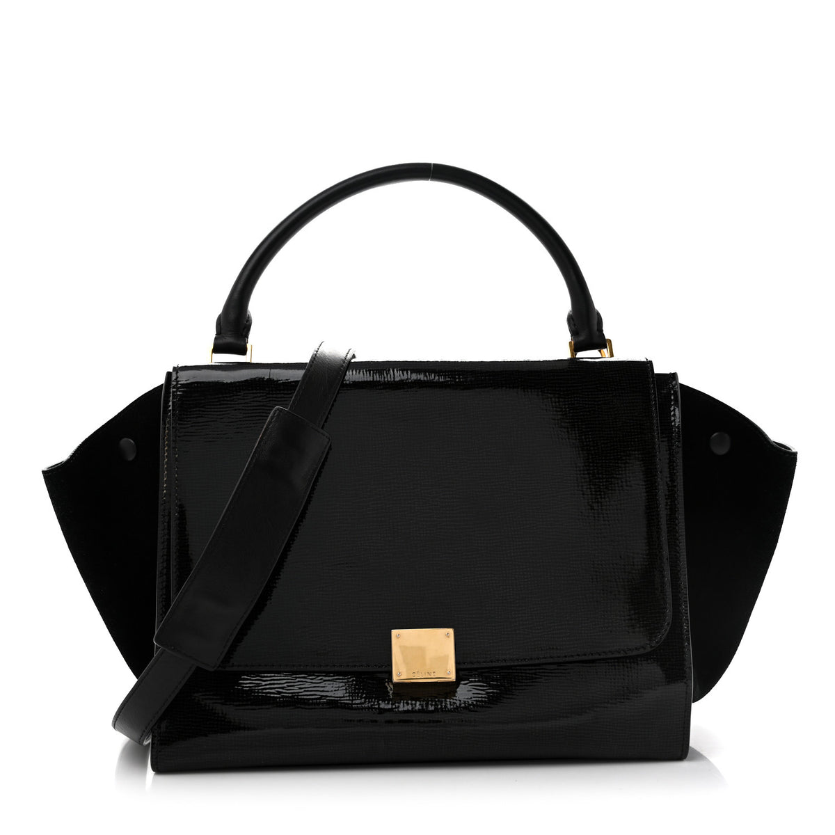 Celine Patent Suede Medium Trapeze Black 1 of 12