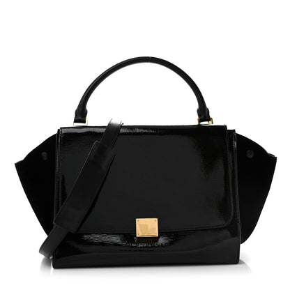 Celine Patent Suede Medium Trapeze Black 1 of 12