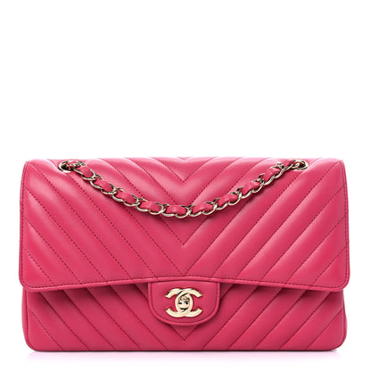 Chanel Lambskin Chevron Quilted Medium Double Flap Dark Pink 1 of 9
