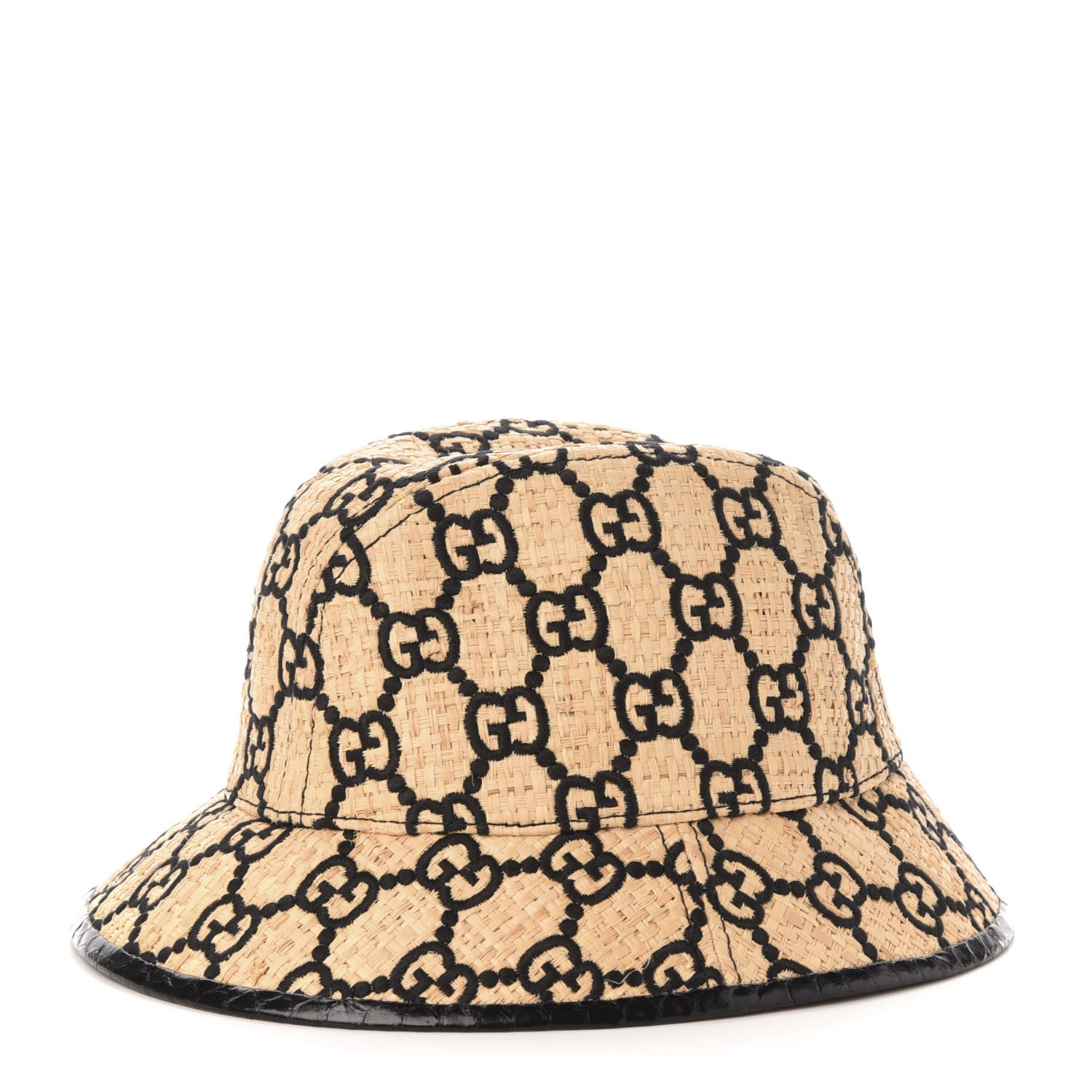 Gucci Raffia Elaphe GG Monogram Embroidered Fedora Hat S Ivory Black 1 of 10
