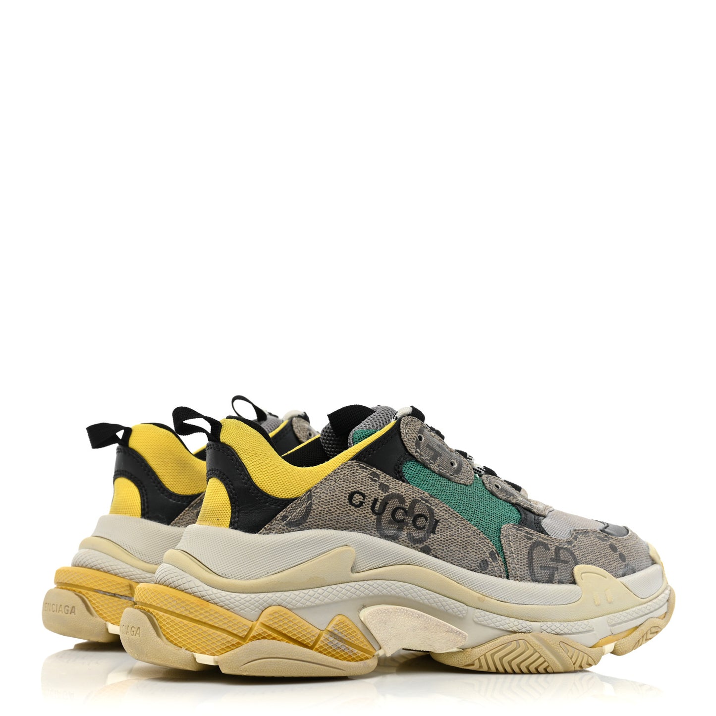 X GUCCI Maxi GG Supreme Monogram Womens Triple S Sneakers 38 Beige Ebony Black Green