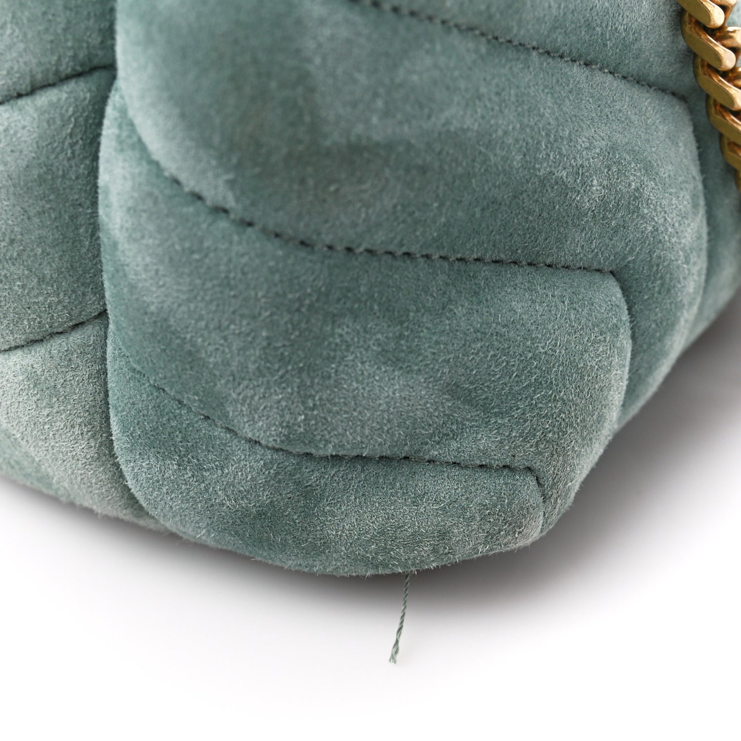 Suede Calfskin Y Quilted Monogram Small Loulou Chain Satchel Vert Opaline