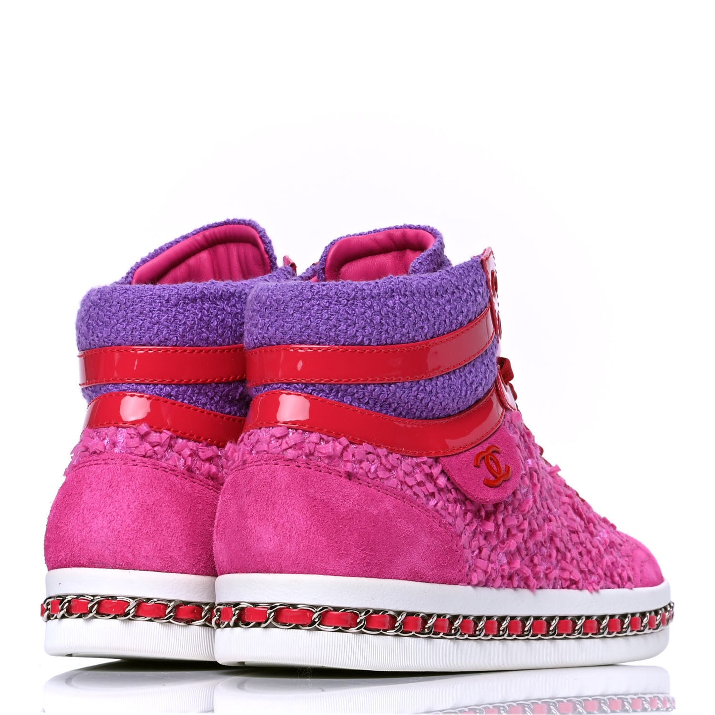 Tweed Patent Calfskin High Top Sneakers 36 Pink Purple