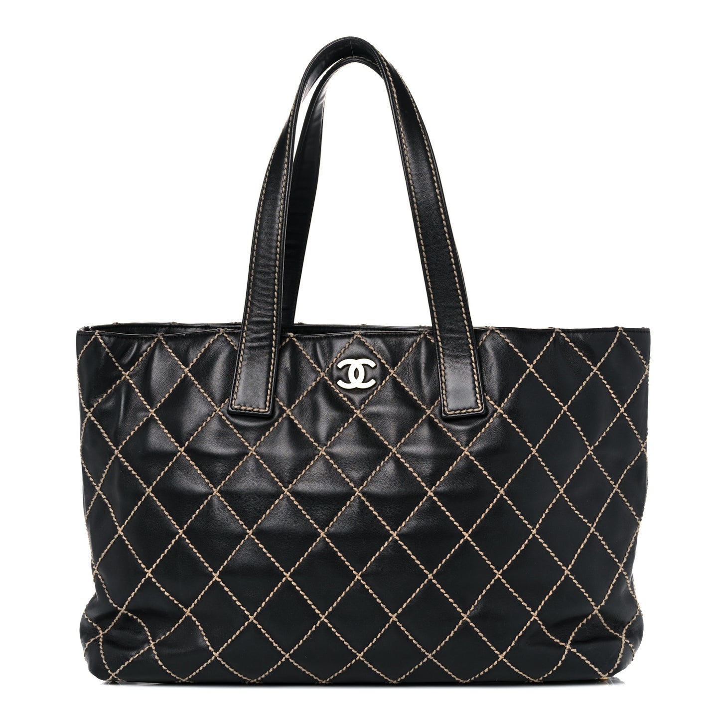 Calfskin Wild Stitch Large Tote Black