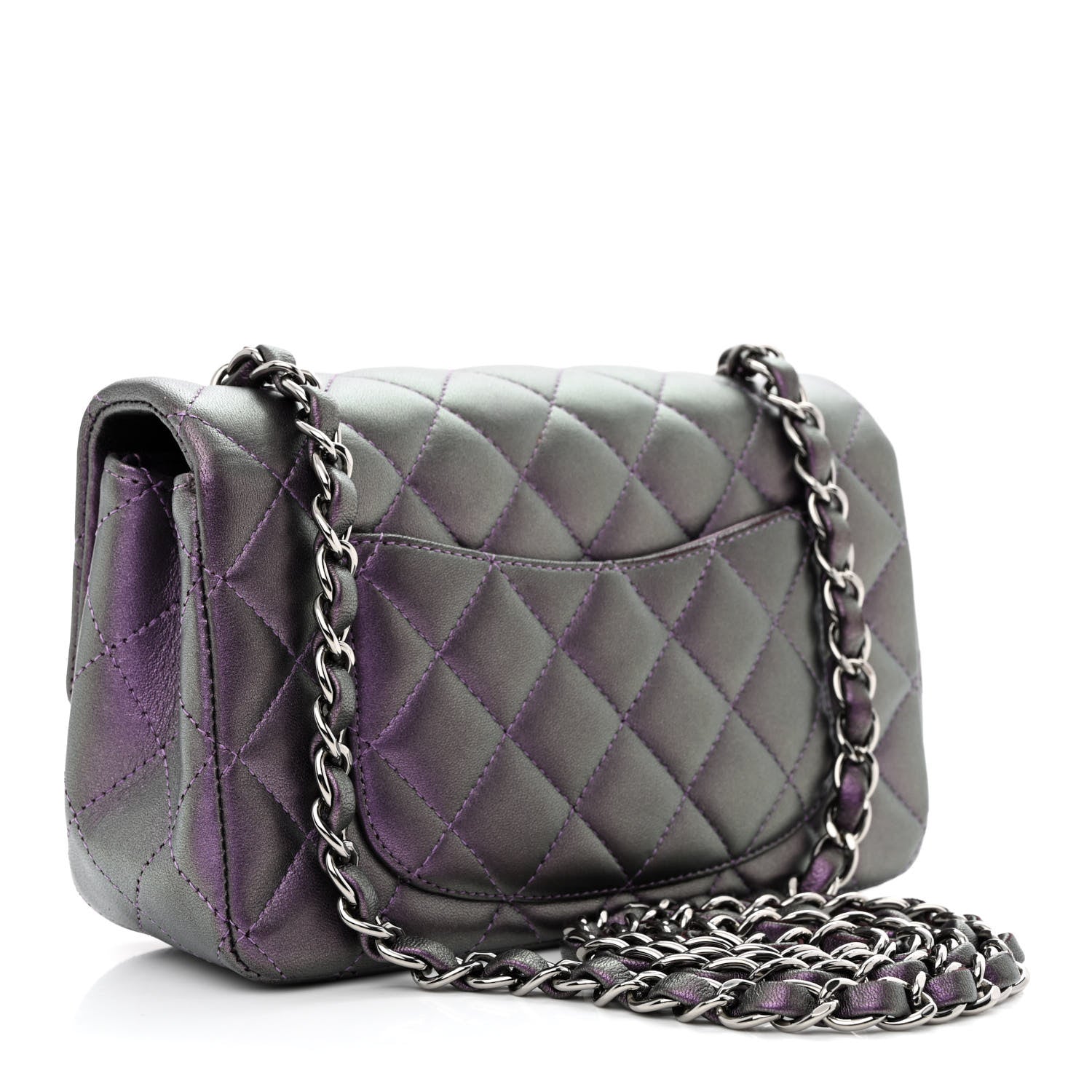 Chanel Iridescent Lambskin Quilted Mini Rectangular Flap Dark Purple 3 of 11